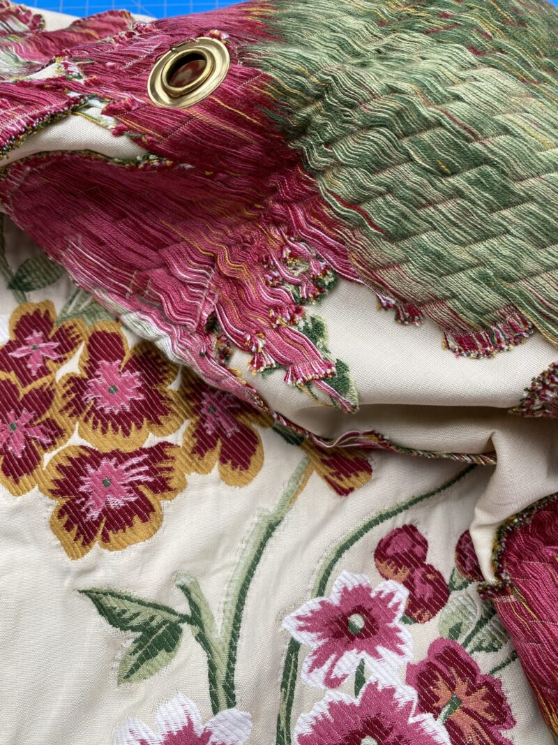 IMG_6022 Square Jacquard by Gaston Y Daniela Peony Pink Ivory Medium Gray Botanical Floral 25"L x 24"W  MSRP USD 300+/y