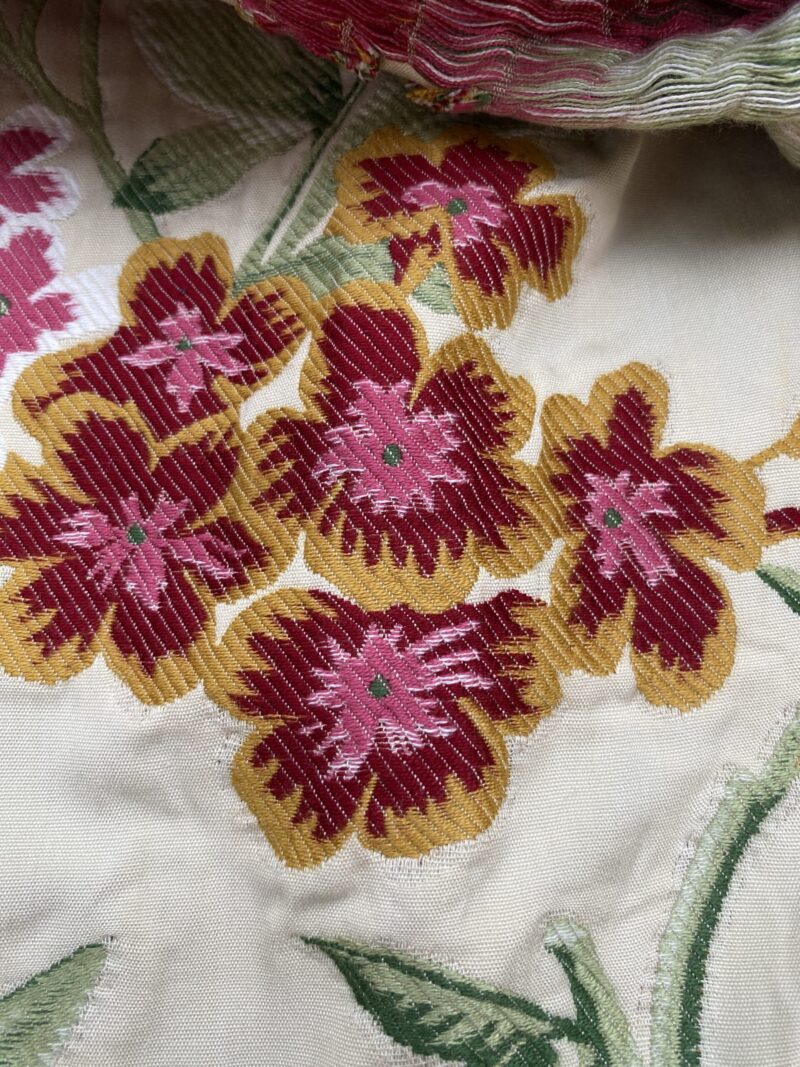 IMG_6023 Square Jacquard by Gaston Y Daniela Peony Pink Ivory Medium Gray Botanical Floral 25"L x 24"W  MSRP USD 300+/y