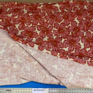 IMG_6752 1 BerkBox94 Raoul Textile Line Hand Print Made in US Flower Pattern 1.6Y Botanical Floral White Red Hibiscus  1.8yd MSRP 0+/y