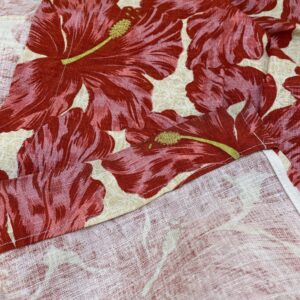 IMG_6756 1 BerkBox94 Raoul Textile Line Hand Print Made in US Flower Pattern 1.6Y Botanical Floral White Red Hibiscus  1.8yd MSRP 0+/y