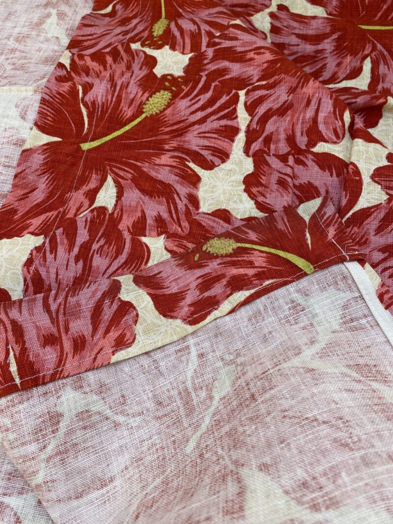 IMG_6756 1 BerkBox94 Raoul Textile Line Hand Print Made in US Flower Pattern 1.6Y Botanical Floral White Red Hibiscus  1.8yd MSRP 0+/y