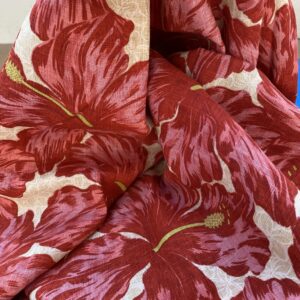 IMG_6758 1 BerkBox94 Raoul Textile Line Hand Print Made in US Flower Pattern 1.6Y Botanical Floral White Red Hibiscus  1.8yd MSRP 0+/y