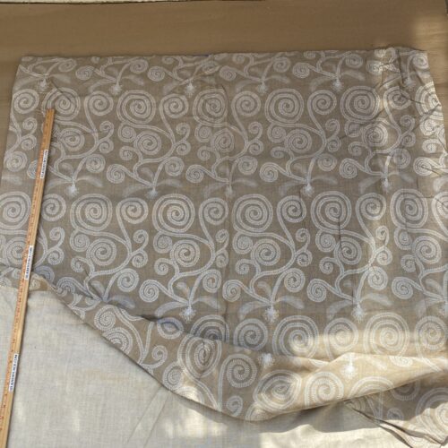 IMG_6781 5 BerkBox94 Raoul Textile Line Hand Print Made in US Art Deco Fiddle Head Fern Beige White 1.6yd x 51" wide MSRP 0+/y