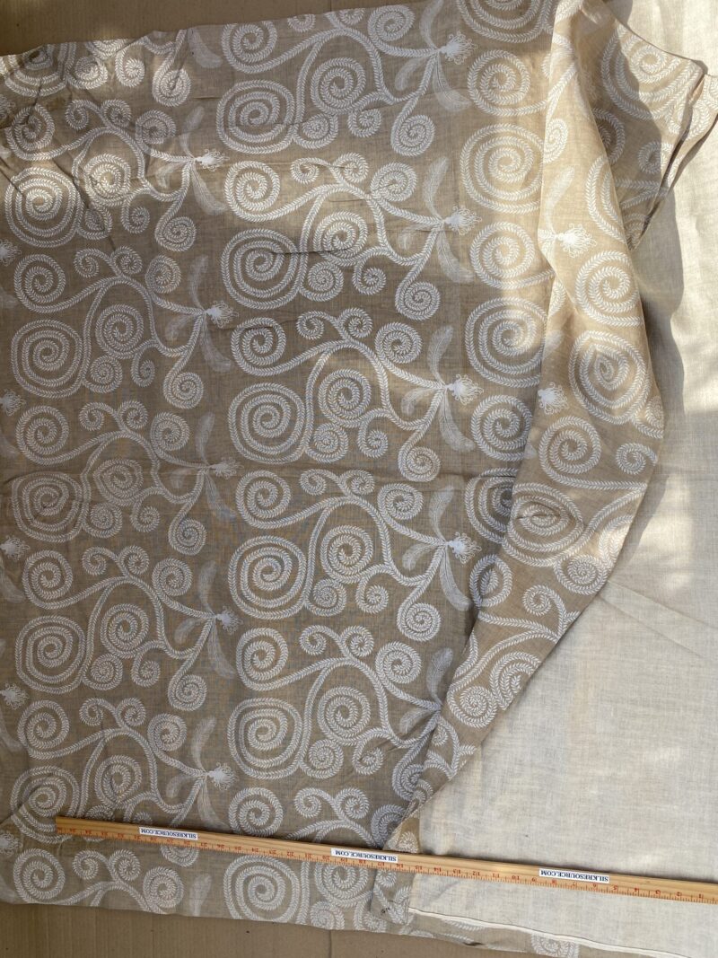 5 BerkBox94 Raoul Textile Line Hand Print Made in US Art Deco Fiddle Head Fern Beige White 1.6yd x 51" wide MSRP 0+/y