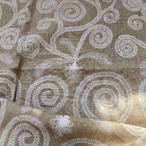 5 BerkBox94 Raoul Textile Line Hand Print Made in US Art Deco Fiddle Head Fern Beige White 1.6yd x 51" wide MSRP 0+/y