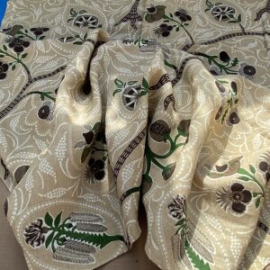 IMG_6841 14 BerkBox94 Raoul Textile Line Hand Print Made in US 1.8Y Indira Pomegranate Strawberry Tree Foliage Beige Brown White MSRP 0+/y