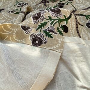 IMG_6842 14 BerkBox94 Raoul Textile Line Hand Print Made in US 1.8Y Indira Pomegranate Strawberry Tree Foliage Beige Brown White MSRP 0+/y