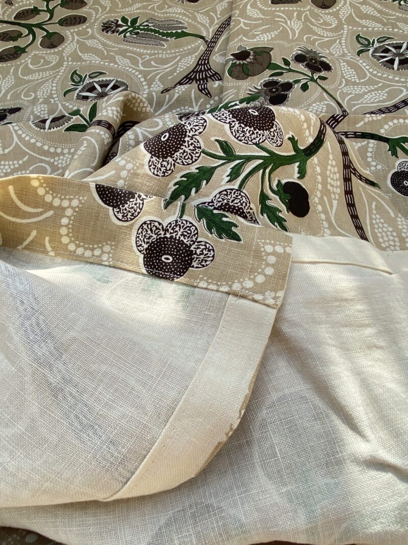 IMG_6842 14 BerkBox94 Raoul Textile Line Hand Print Made in US 1.8Y Indira Pomegranate Strawberry Tree Foliage Beige Brown White MSRP 0+/y