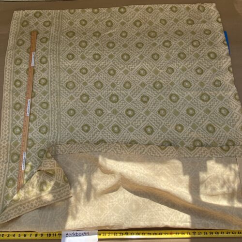 18 BerkBox94 Raoul Textile Line Hand Print Made in US Mali Green White Art Deco Ikat Dots Diamond 1.6YD MSRP 0+/y