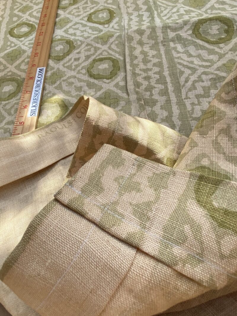 IMG_6869 18 BerkBox94 Raoul Textile Line Hand Print Made in US Mali Green White Art Deco Ikat Dots Diamond 1.6YD MSRP 0+/y