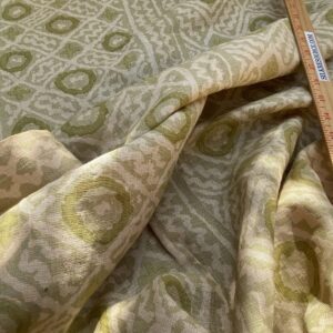 IMG_6871 18 BerkBox94 Raoul Textile Line Hand Print Made in US Mali Green White Art Deco Ikat Dots Diamond 1.6YD MSRP 0+/y