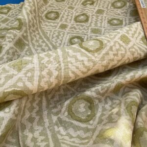 IMG_6872 18 BerkBox94 Raoul Textile Line Hand Print Made in US Mali Green White Art Deco Ikat Dots Diamond 1.6YD MSRP 0+/y