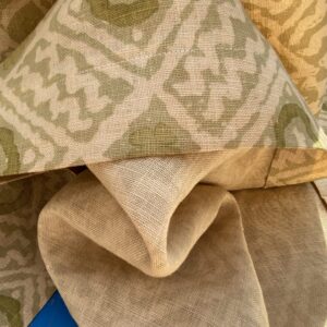 IMG_6874 18 BerkBox94 Raoul Textile Line Hand Print Made in US Mali Green White Art Deco Ikat Dots Diamond 1.6YD MSRP 0+/y