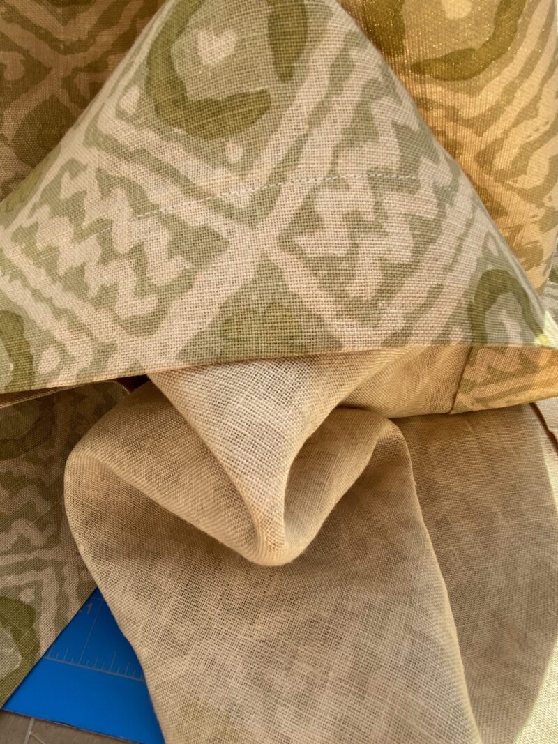 IMG_6874 18 BerkBox94 Raoul Textile Line Hand Print Made in US Mali Green White Art Deco Ikat Dots Diamond 1.6YD MSRP 0+/y