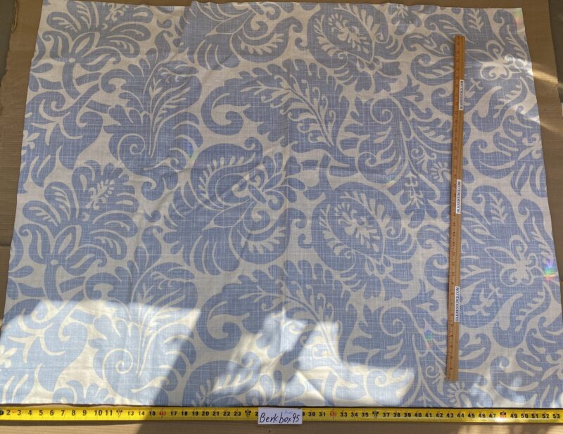 IMG_6973 16 BerkBox95 Printed Fabrics by Grey Watkins Pamlico Sky blue White Historic Botanical Foliage Linen MSRP USD656/y