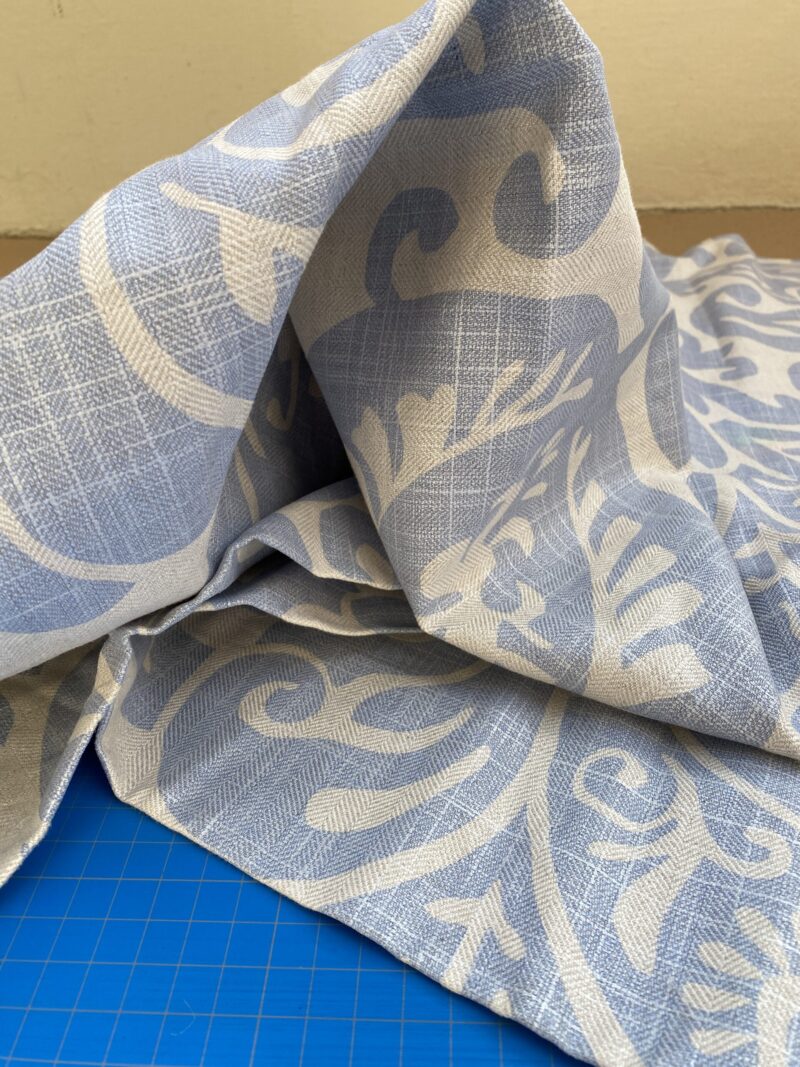 IMG_6976 16 BerkBox95 Printed Fabrics by Grey Watkins Pamlico Sky blue White Historic Botanical Foliage Linen MSRP USD656/y