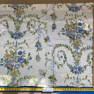 IMG_6989 18 BerkBox95 Printed Fabrics by Scalamandre Arabella Print Blues, Golds & Greens Heavy Linen Floral Foliage Neoclassic Scroll Design MSRP USD 400+/Y