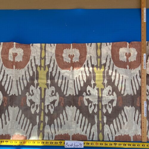 IMG_7006 21 BerkBox95 Printed Fabrics by Scalamandre Oasis Outdoor Print Red White Brown Yellow Large Ikat Suzani MSRP USD 198/Y