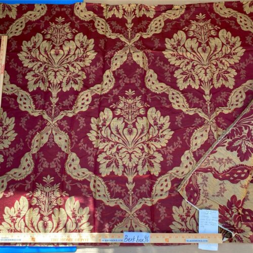 IMG_7043 1 Berkbox96 Length Jacquard by Scalamandre Old World Weavers Square Silk Claudina Cherry Deep Red Gold Renaissance Damask Reversible Italy 2.4y x 56"W  MSRP USD 320/Y