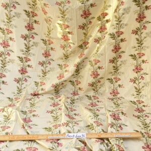 IMG_7089 1.2yards Scalamandre La Generosa Rose Hibiscus Lily Flower Cotton Eggshell Pink Green Red Cotton Satin MSRP USD 180/Yard