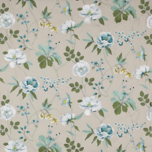 M4061-01_p Manuel Canovas Paris Talmont Jade Embroidery Blue White Green Yellow on Beige Botanical Foliage MSRP USD384/y