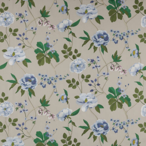 M4061-02_p Manuel Canovas Paris Talmont Ciel Embroidery Blue Green on Beige Floral Botanical Foliage MSRP USD364/y