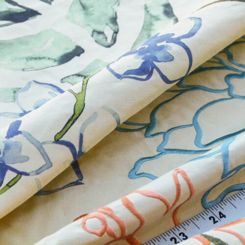 P1030063 Scalamandre Fantasy Garden "apricot" Blues Cream Purple Green Pink Silk Print Embroidery MSRP USD 342/Y