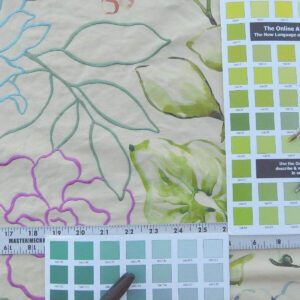 Scalamandre Fantasy Garden "apricot" Blues Cream Purple Green Pink Silk Print Embroidery MSRP USD 342/Y