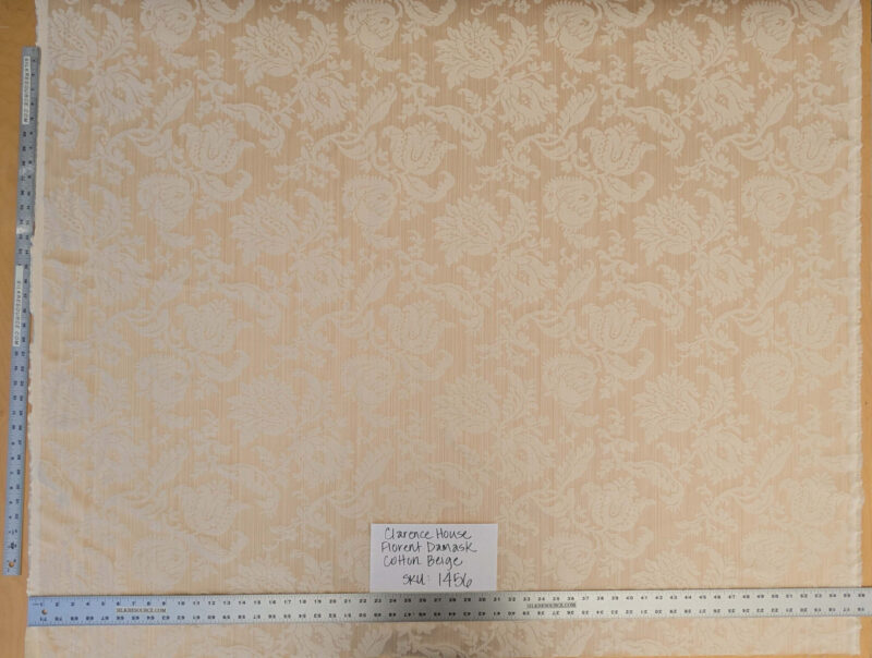 PXL_20250403_211730595 Clarence House Florent Damask Cotton Beige Pale Gold Italian Damask Pomegranate MSSP USD220/y