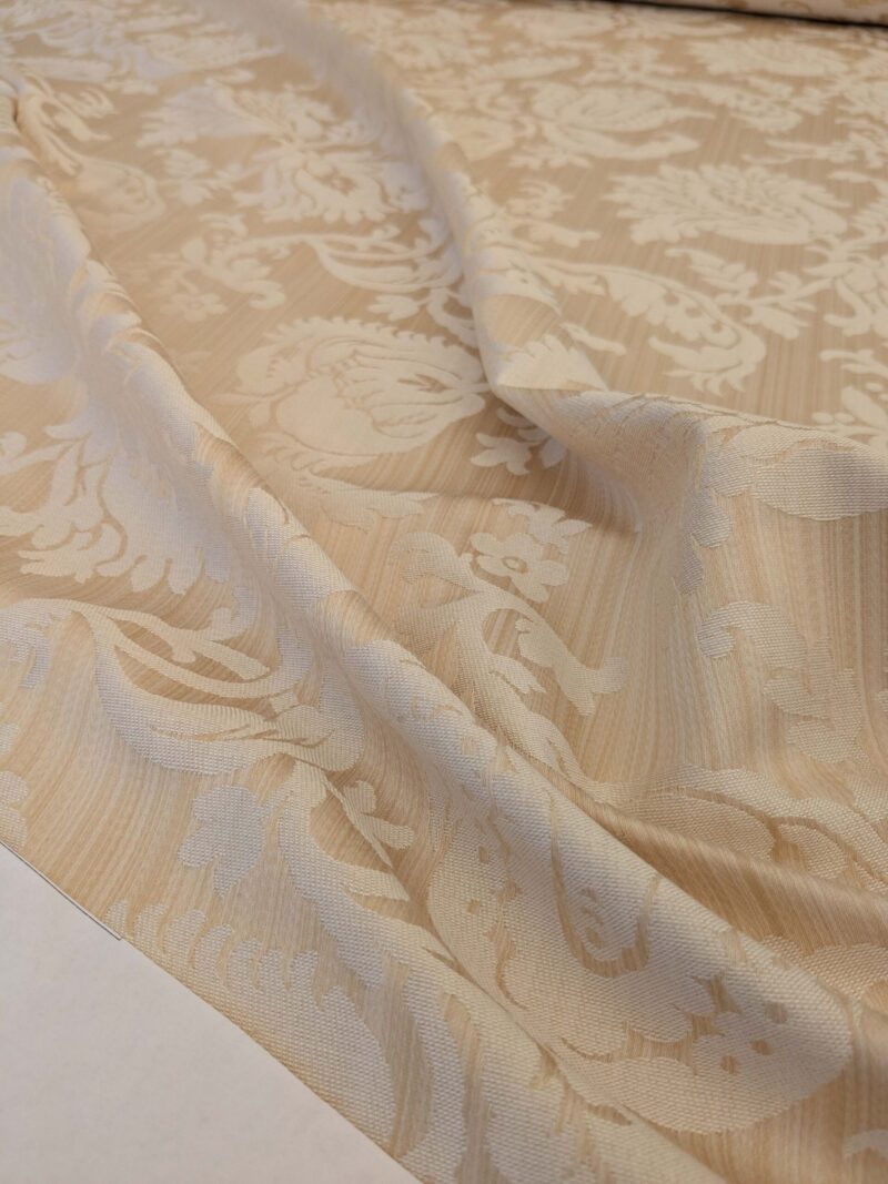 PXL_20250403_211758949 Clarence House Florent Damask Cotton Beige Pale Gold Italian Damask Pomegranate MSSP USD220/y