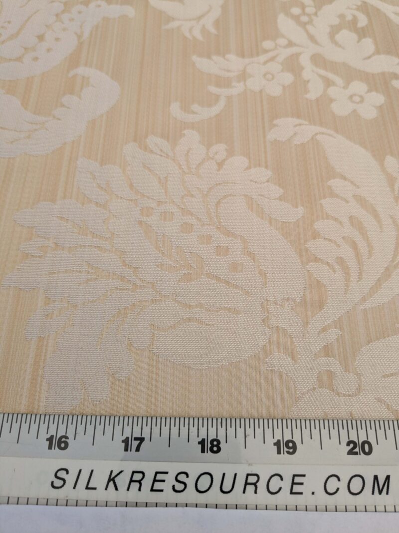 PXL_20250403_211855069 Clarence House Florent Damask Cotton Beige Pale Gold Italian Damask Pomegranate MSSP USD220/y