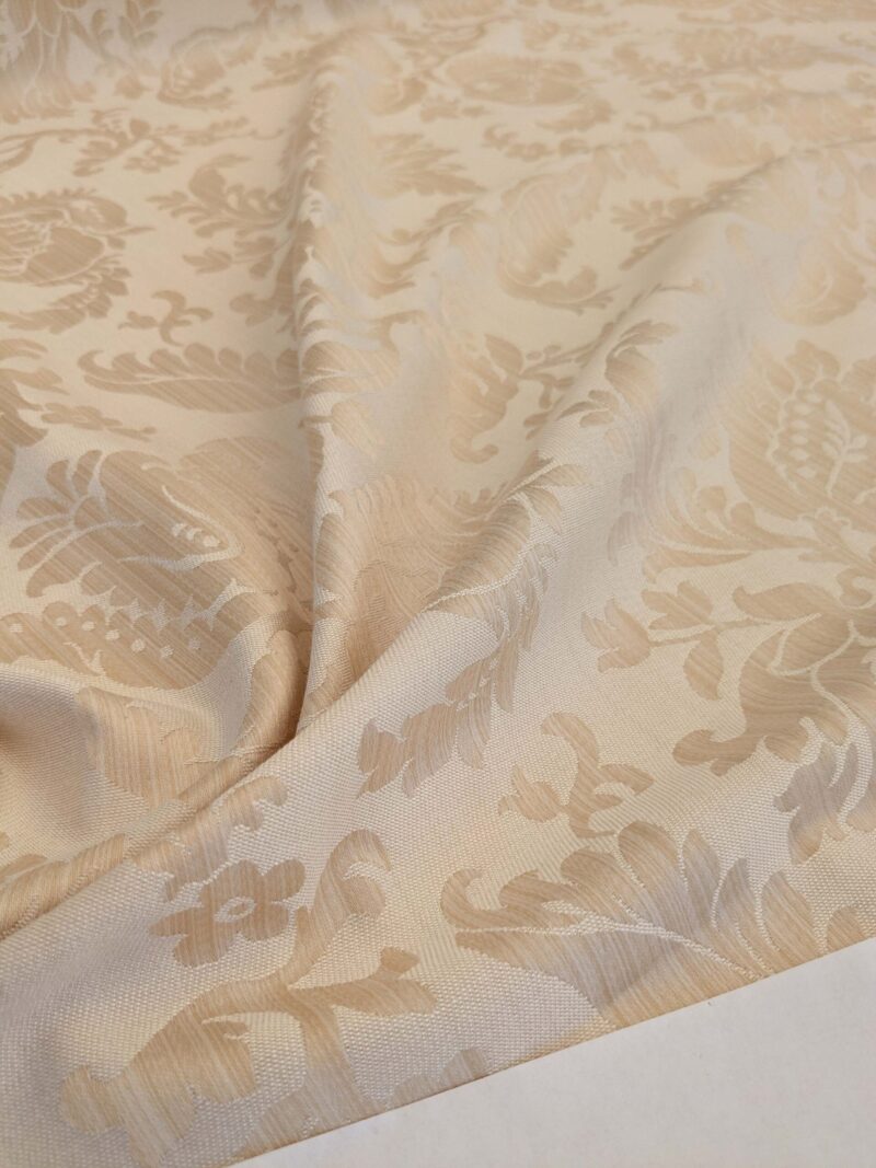 PXL_20250403_212330119 Clarence House Florent Damask Cotton Beige Pale Gold Italian Damask Pomegranate MSSP USD220/y