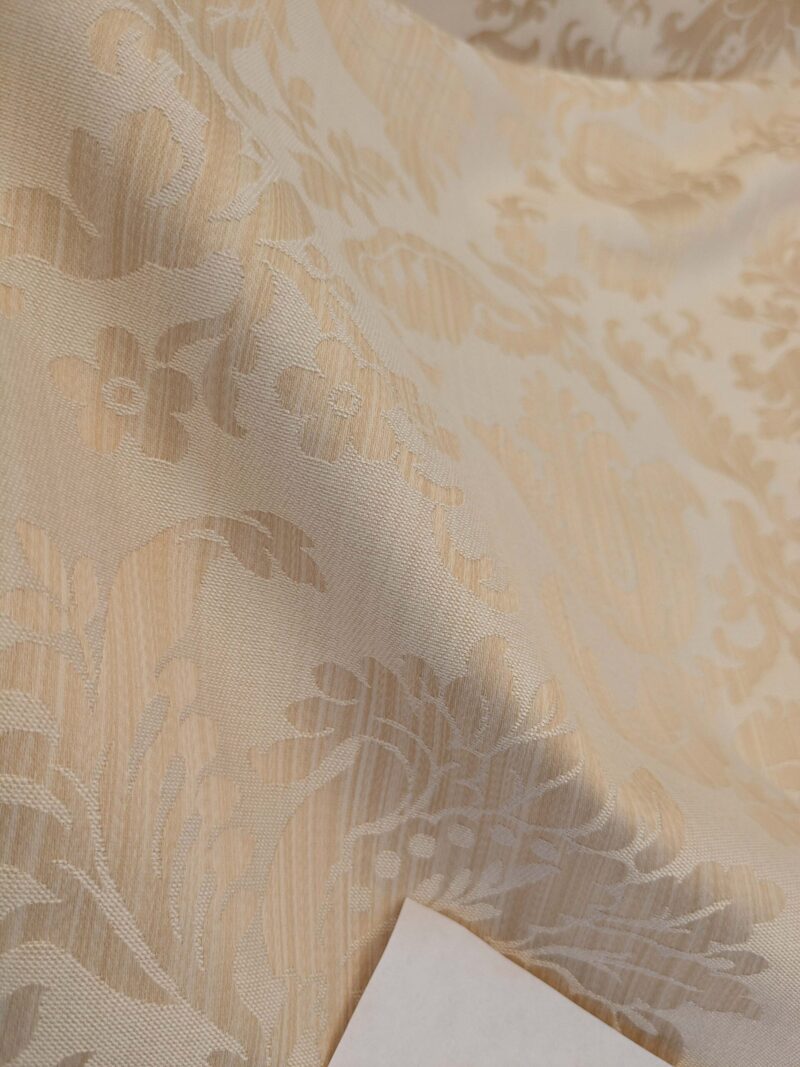 PXL_20250403_212345793 Clarence House Florent Damask Cotton Beige Pale Gold Italian Damask Pomegranate MSSP USD220/y