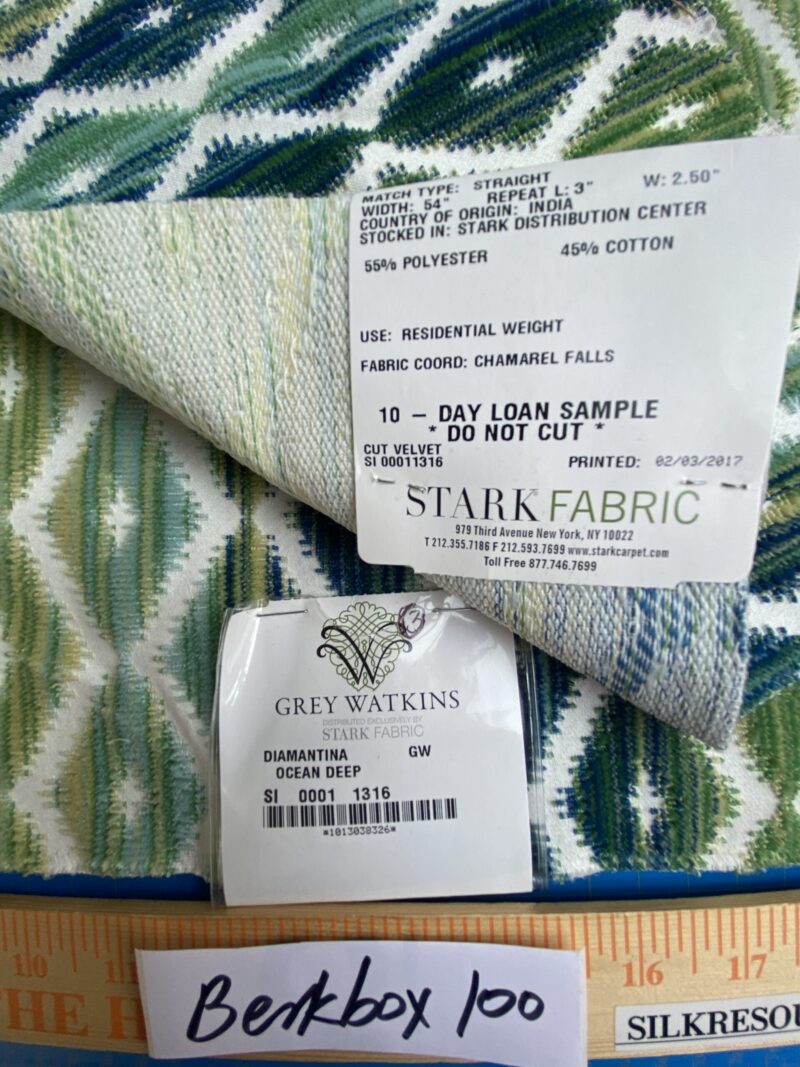 IMG_7663 12 Berkbox100 Square Velvet by Grey Watkins Diamantina Ocean Deep Green Diamond Stripe MSRP USD306/y