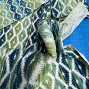 IMG_7664 12 Berkbox100 Square Velvet by Grey Watkins Diamantina Ocean Deep Green Diamond Stripe MSRP USD306/y