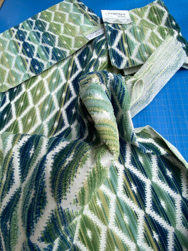 IMG_7664 12 Berkbox100 Square Velvet by Grey Watkins Diamantina Ocean Deep Green Diamond Stripe MSRP USD306/y