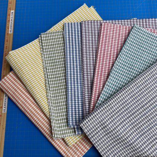 IMG_7715 22 Berkbox100 Square Jacquard by Scalamandre MAGPIE 8 Pieces 100% Cotton Plaid Check Small Scale 27"x27" each in Different Colorways MSRP USD214/y