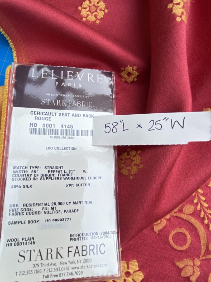"RESERVED" 9 Berkbox101 Square Silk by Lelievre Paris Gericault Seat and Back Rouge Red Brown White House Neoclassic Medallion Chair Seats  25"L x 58"W MSRP USD500+/y