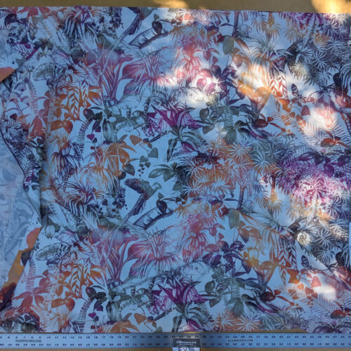 PXL_20240313_202723242 4 EV35 Length 2.5y Christian Fischbacher Benu Splash Citrus Berry Orange Pink Blue White Bird Floral Print Polyester MSRP USD 300+/y