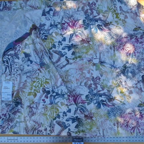 PXL_20240313_202950504 5 EV35 Length 2.5y Christian Fischbacher Benu Splash Midnight Plum Berry Yellow Pink Blue White Bird Floral Print Polyester MSRP USD 300+/y