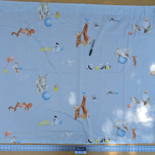 PXL_20240313_213331924 24 EV35 Length 1.3y Christian Fischbacher Mignon Blue Multi Animals Birds Panda Fox Elephant Cotton MSRP USD 300+/y