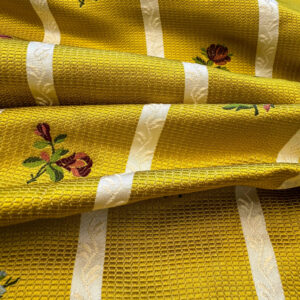 IMG_3691 By Yard Fabricut Medallion 100% Silk Stripe In Jasmine Yellow & Pink Green Gold Strie