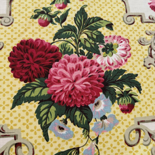 IMG_3744 Scalamandre Belgrave Panel Multi/Yellow Red Green White Floral Dalia Rose Morning Glory Large Scale Cotton Linen Chintz MSRP USD 170/y