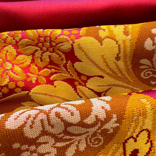 IMG_3794 By 26"wide x51" Long  Scalamandre Fauteuil Bessieres Seat & Back Rouge Red Gold French Antique Design Medallion MSRP USD 612/y