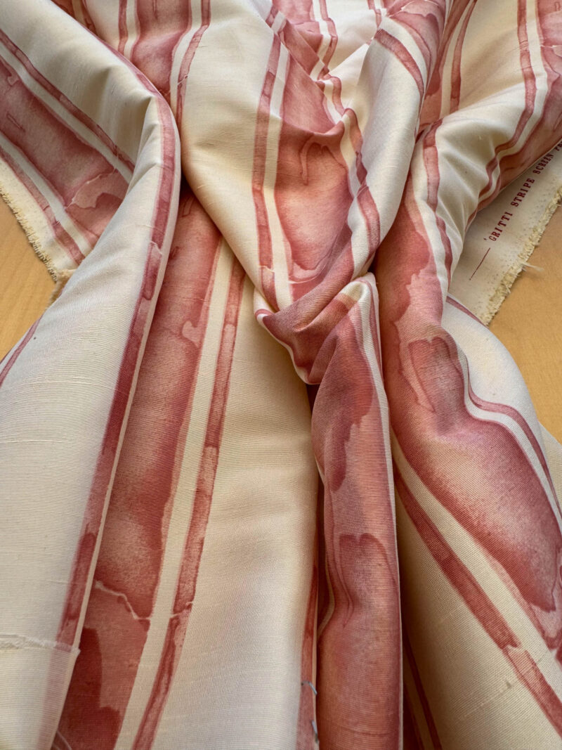 IMG_3809 Scalamandre Gritti Stripe Roman Rose Red Beige Stripe Geometric MSRP USD  216/y