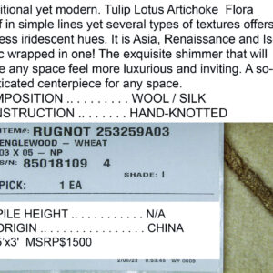 Stark Englewood Wheat 5x3' Gold Cream Silk Wool Hand-knotted Rug Modern Tulip Lotus Artichoke Crewel Flora MSRP USD 1500