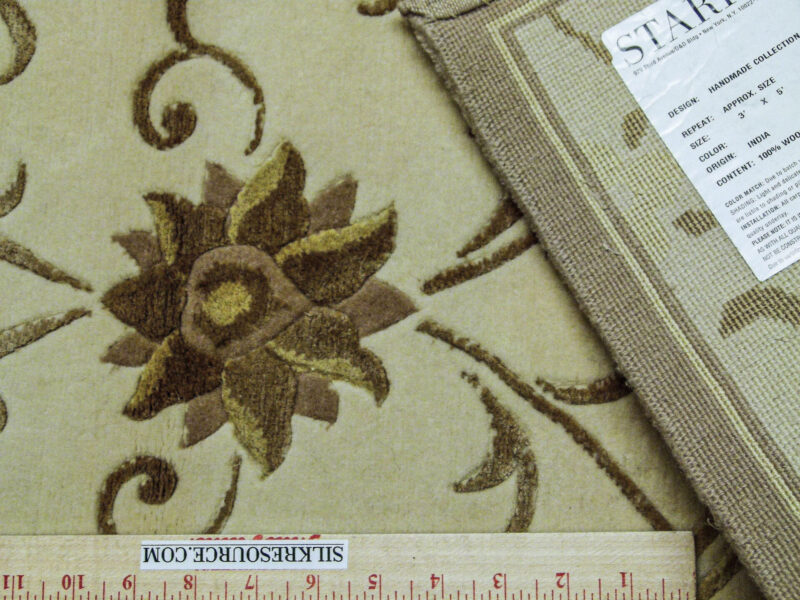 Stark Englewood Wheat 5x3' Gold Cream Silk Wool Hand-knotted Rug Modern Tulip Lotus Artichoke Crewel Flora MSRP USD 1500