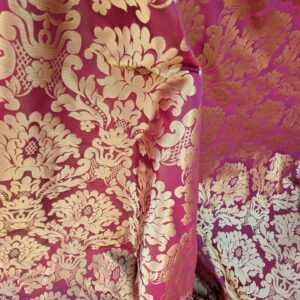 PXL_20240227_230521746 High End Veranda Renaissance Damask 100% Silk Red and Gold