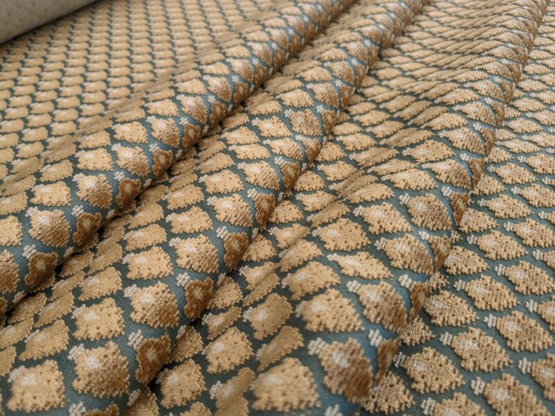 PXL_20240514_210914145 Scalamandre Old World Weavers Verrier Aqua Topaz Blue Diamond Ogee Small Scale  MSRP USD668/y