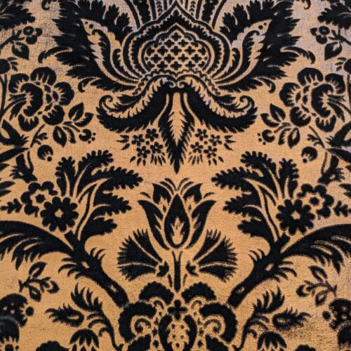PXL_20240514_222836273 Scalamandre Duc De Bourgogne Monaco In Noir Black Gold Gilded Printed Velvet MSRP USD 532/Y Old World Weavers